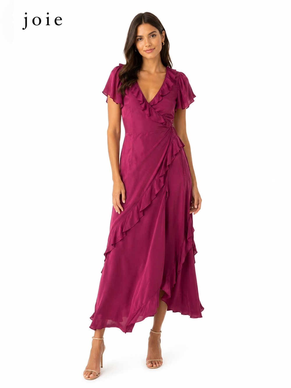 Joie silk dress NWT 100% Silk Ruffle Wrap Maxi Dress Purple Potion Size 0